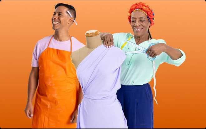 Microempresario hombre y emprendedora mujer trabajando en sus negocios